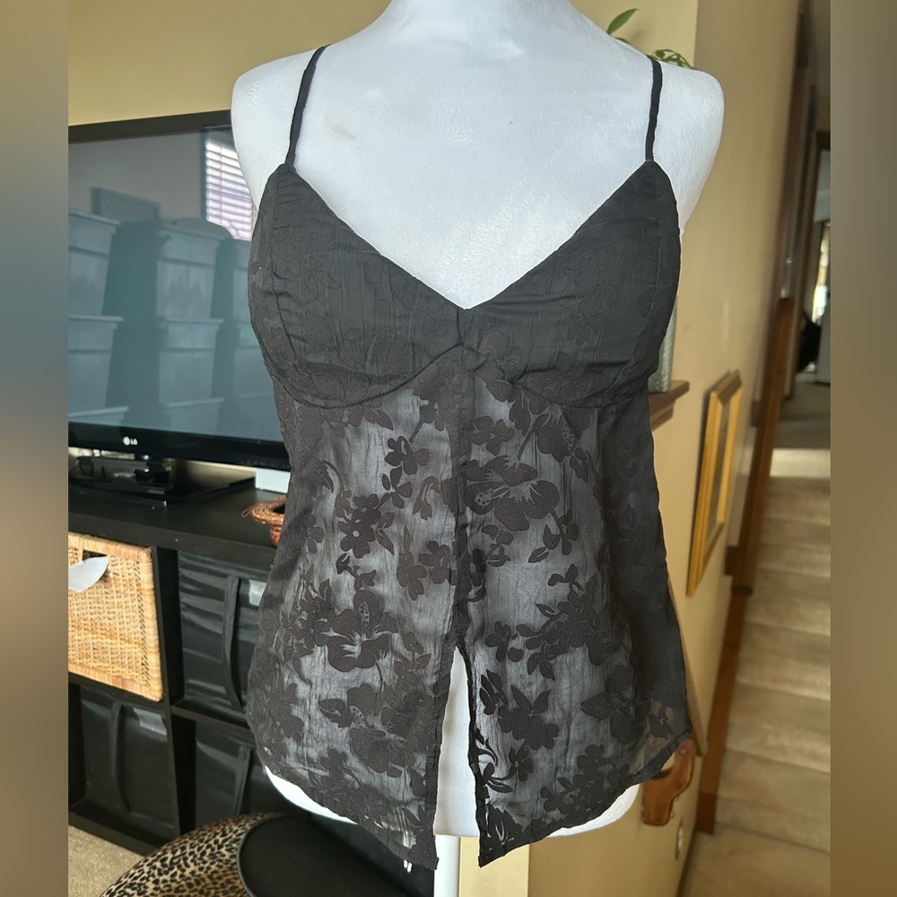 Black Floral Lace Sheer Cami Top